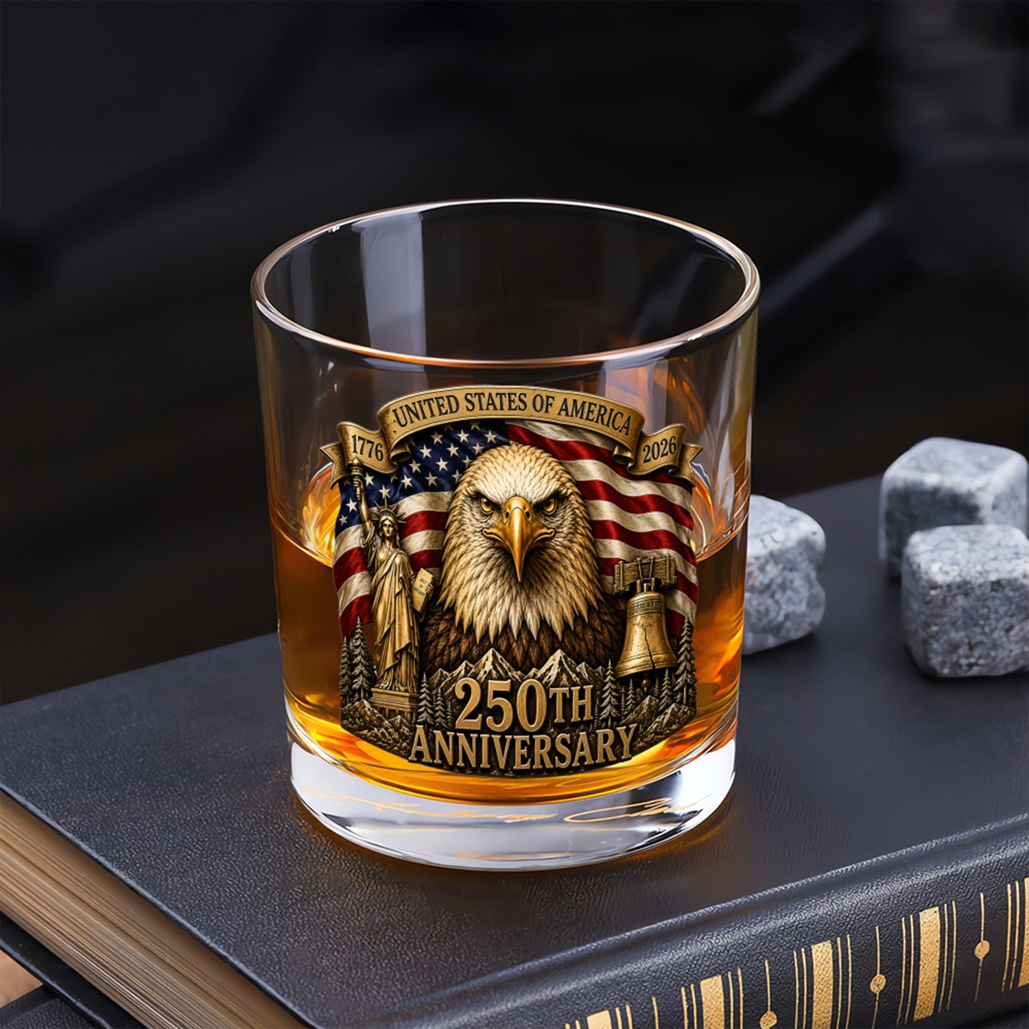 USA 1776-2026 Whiskey Glass American Heritage Gift