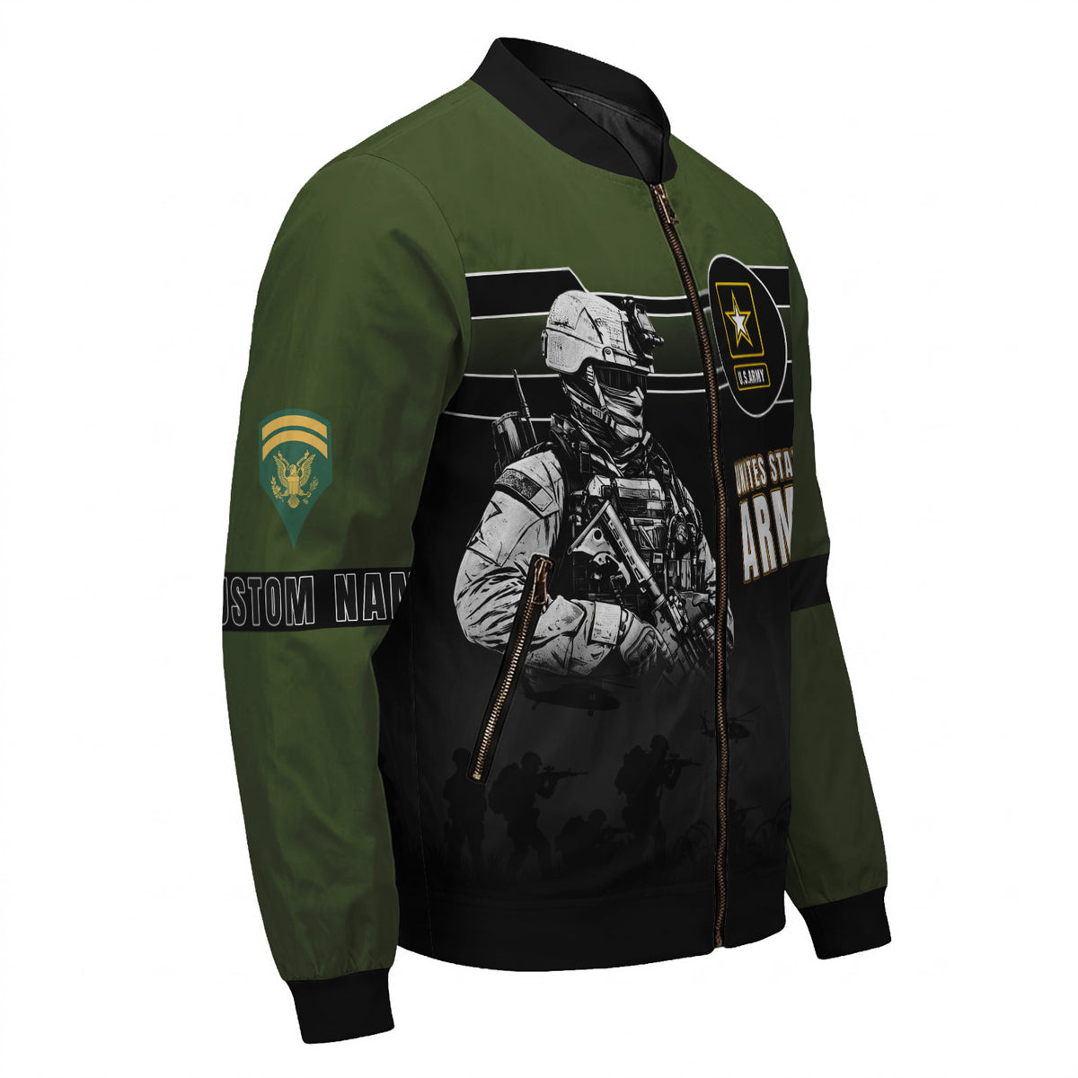 Personalized US Army Veteran Bomber Jacket Personalized Name Rank Military Gift