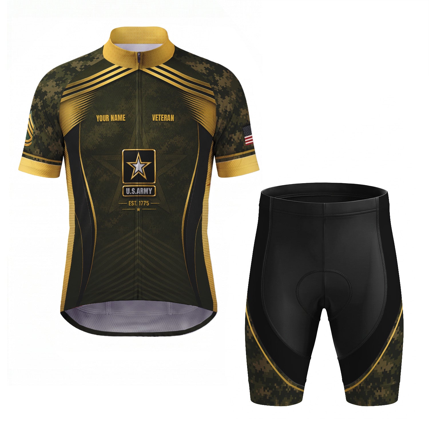 Personalized U.S. Army Cycling Jersey Custom Name & Rank Veteran Shirt