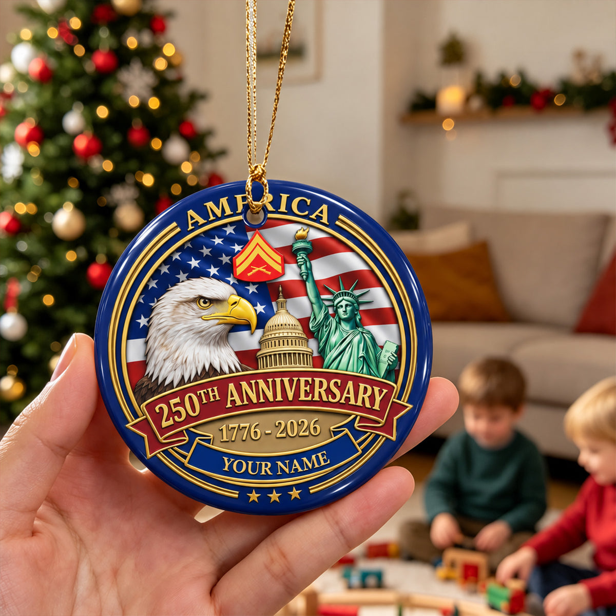 Personalized Navy Ceramic Ornament Custom Military Rank and Text Gift