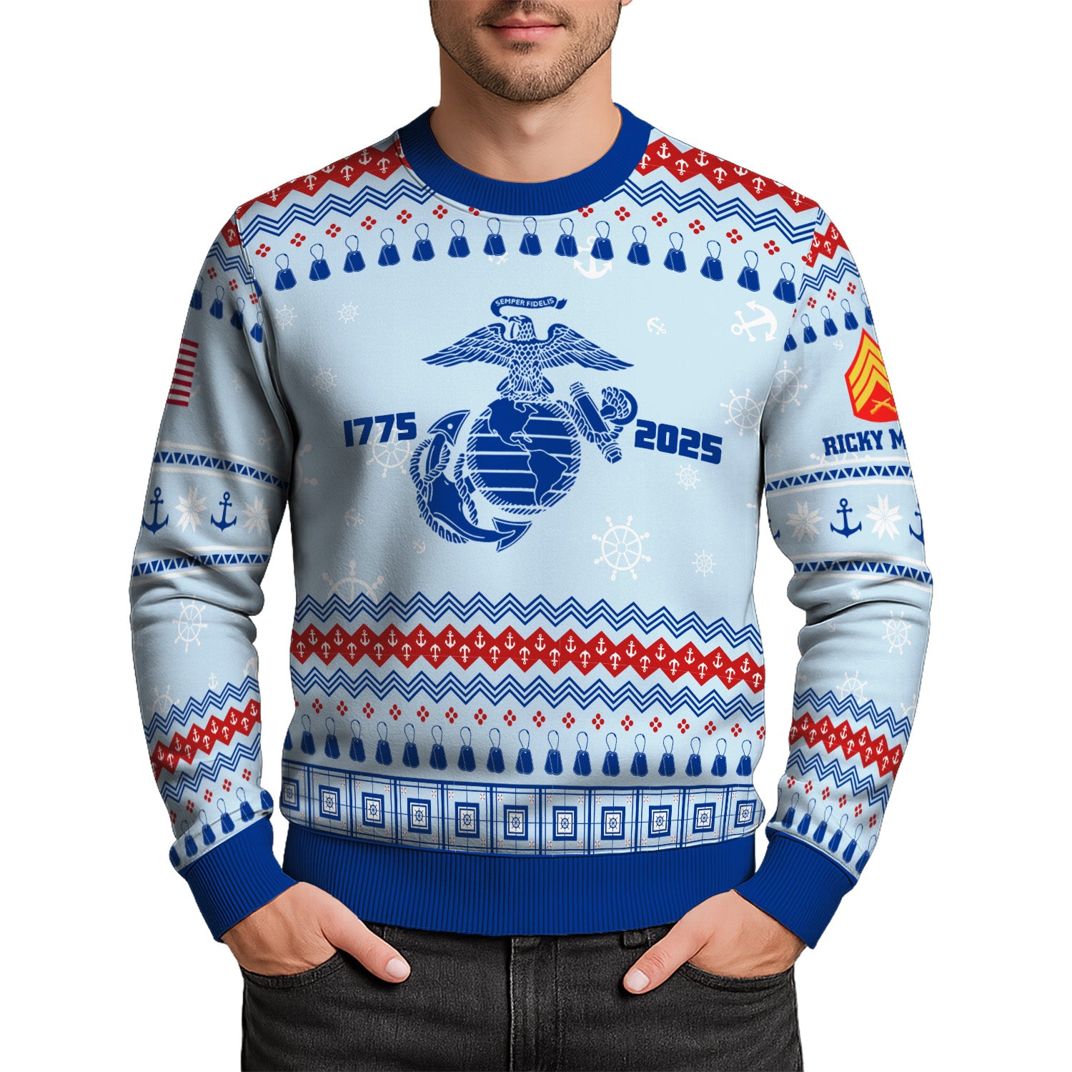 Custom Ranks And Text USMC Ugly Christmas Sweater for Women Men KRUST02