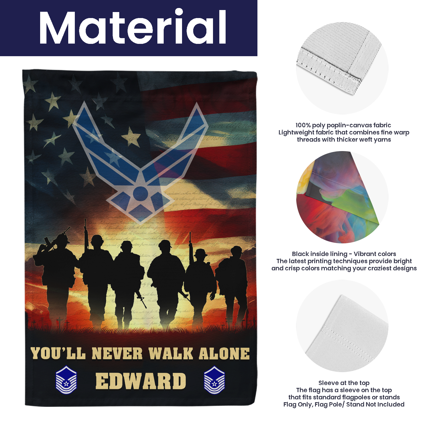 Personalized US Military Logo/Insignia And Text KFLAG05 Garden Flag, House Flag Twin-Side Printing