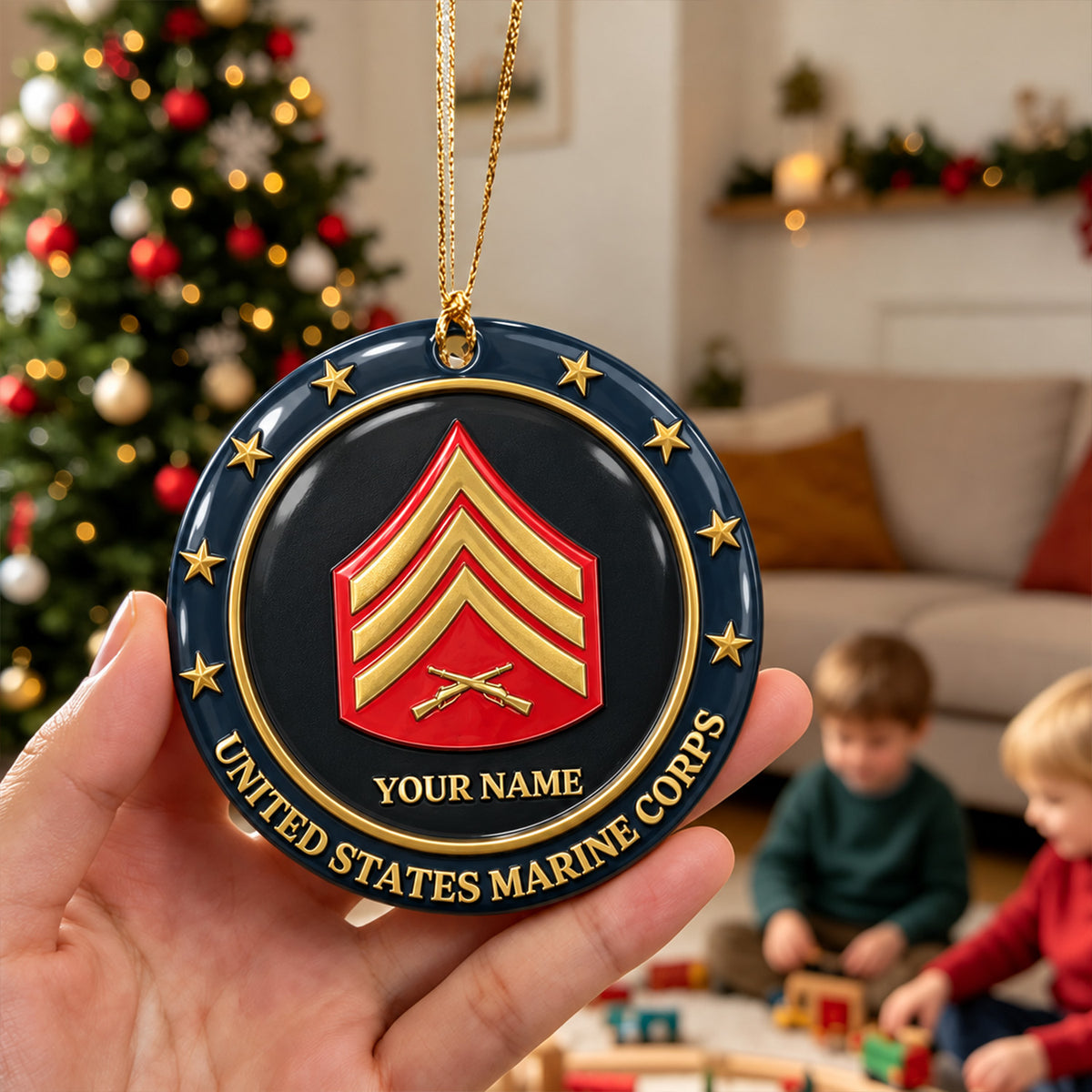 U.S. Army 3D Ceramic Ornament Custom Rank Text Military Keepsake