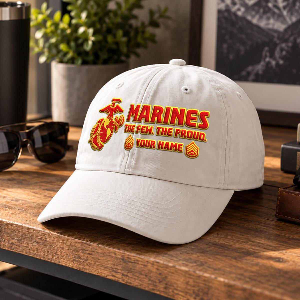 Personalized U.S. Marine Corps Embroidered Washed Cap Custom Rank and Text