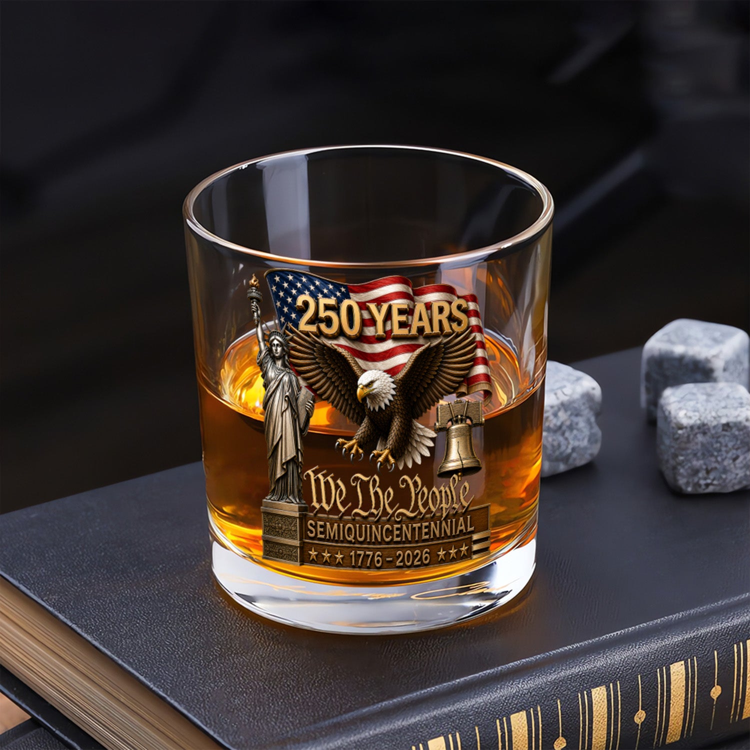USA 250 Years of Freedom Whiskey Glass Patriotic Gift