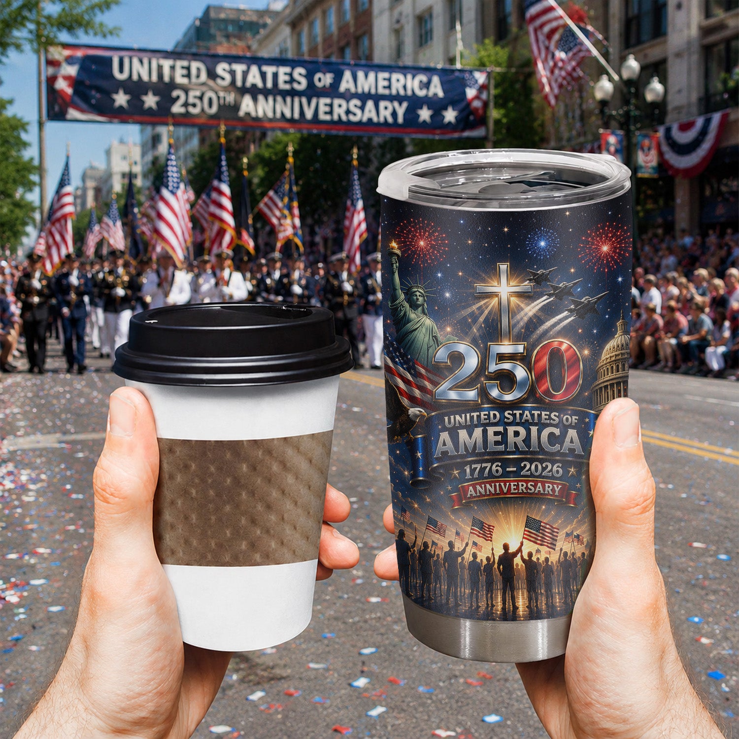 Christian USA 250 Anniversary Eagle Cross 20oz Tumbler