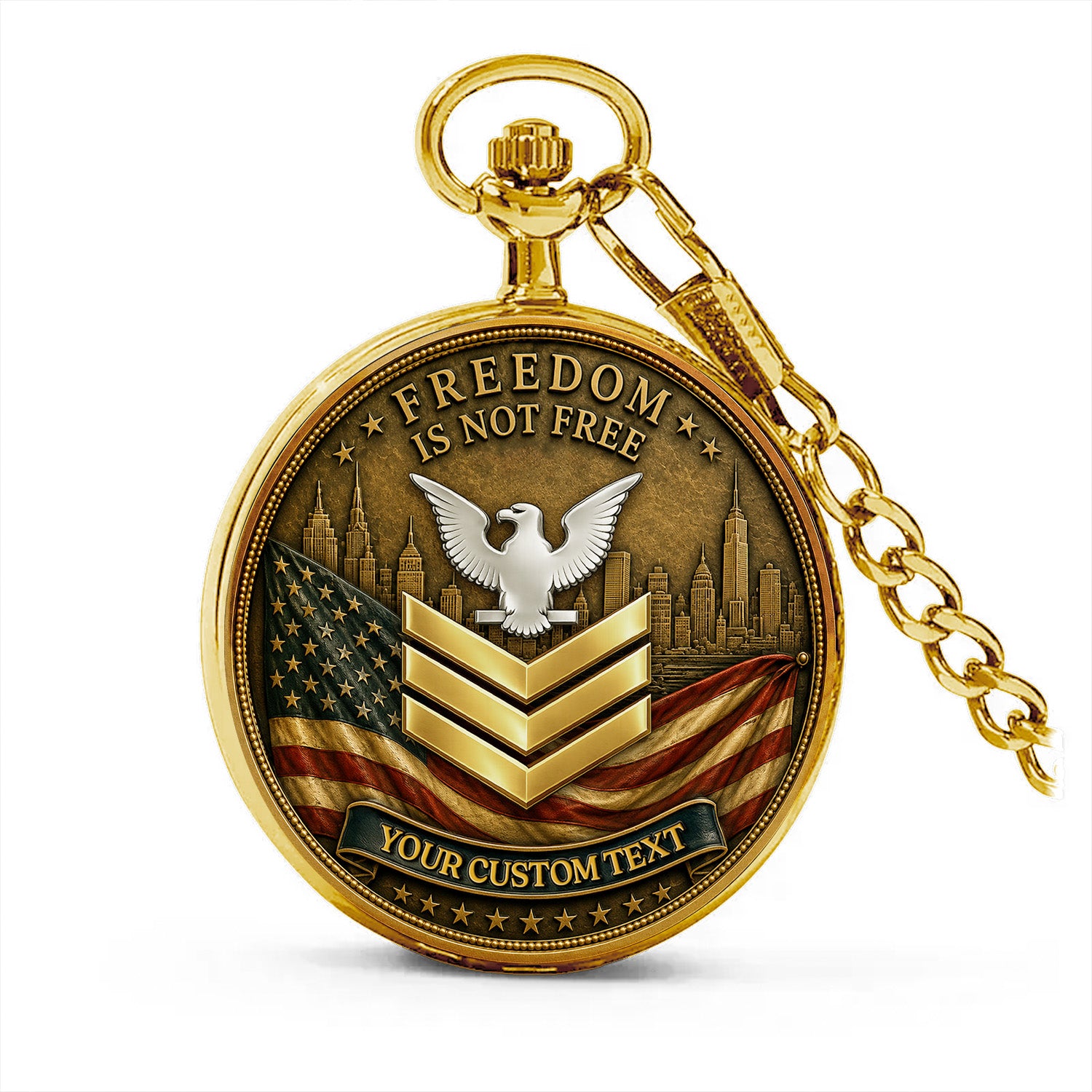 Personalized US Navy 250th Anniversary Pocket Watch Custom Rank Name Gift