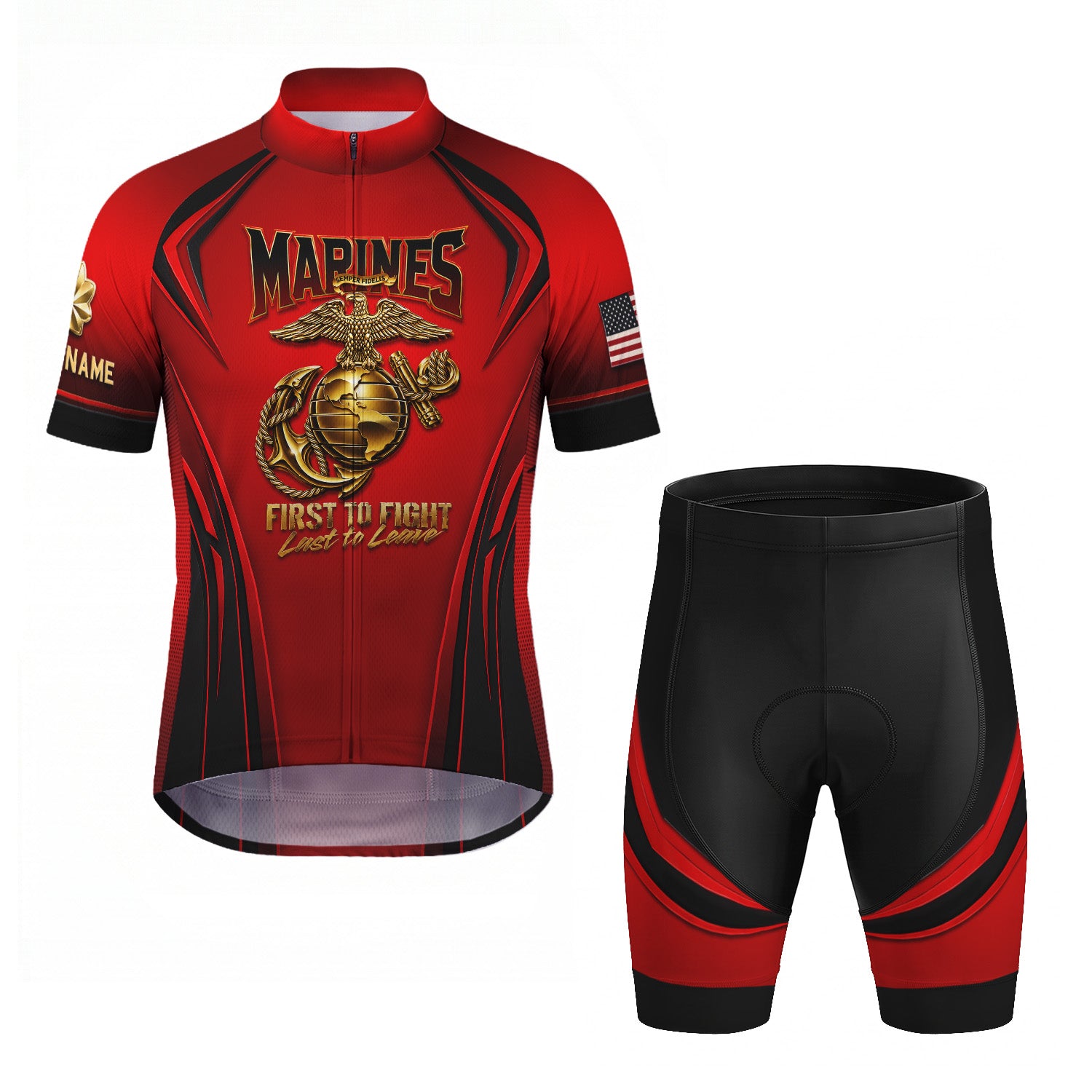 Custom USMC Cycling Jersey Personalized Marine Veteran Rank Bike Jersey