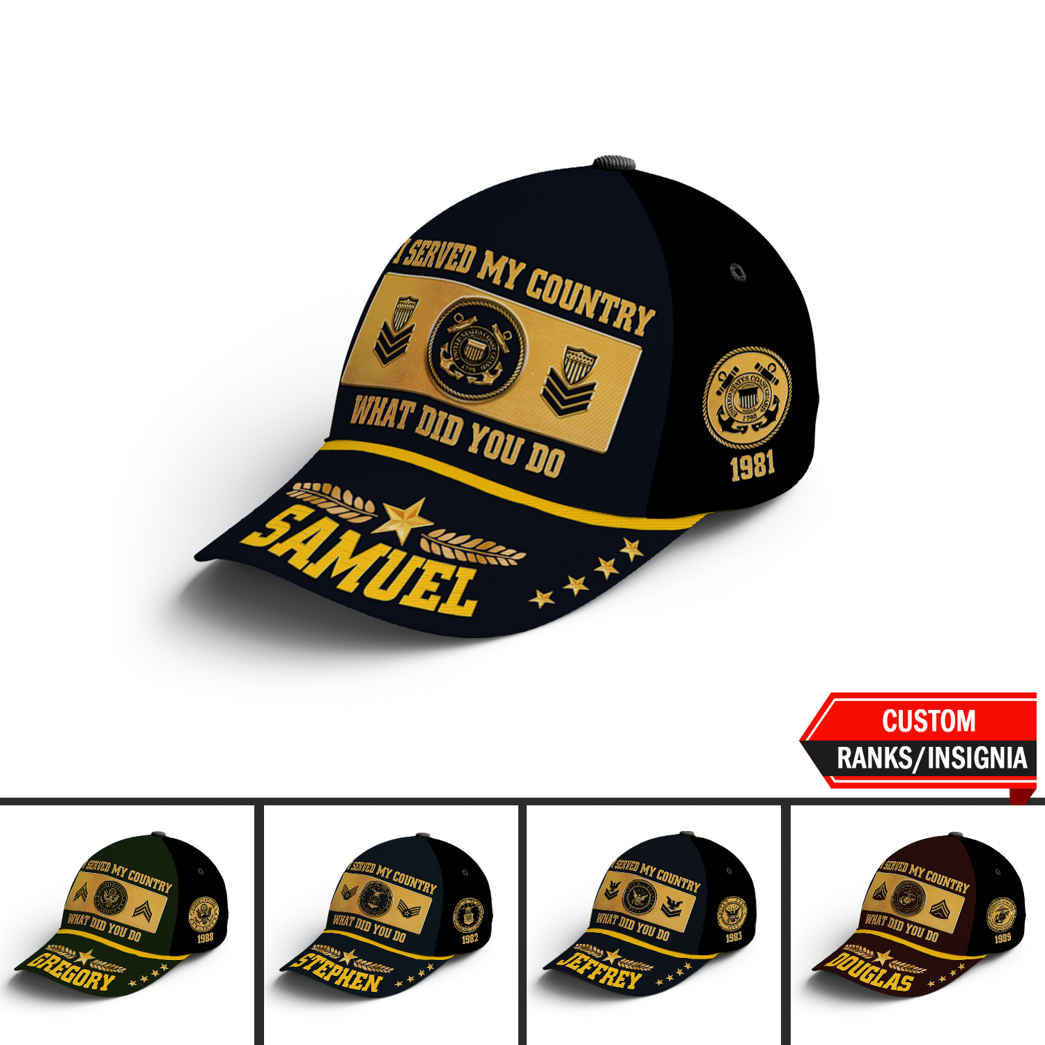 Custom Ranks/Insignia, Personalized Name And Years Served All Over Prints Premium Classic Cap KAOVC08