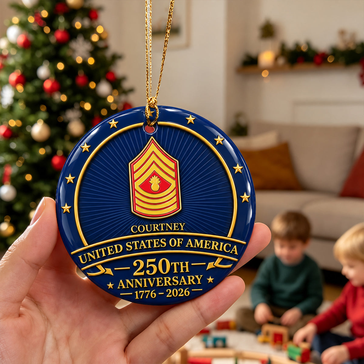 Personalized Army Ceramic Ornament Custom Military Rank and Text Gift