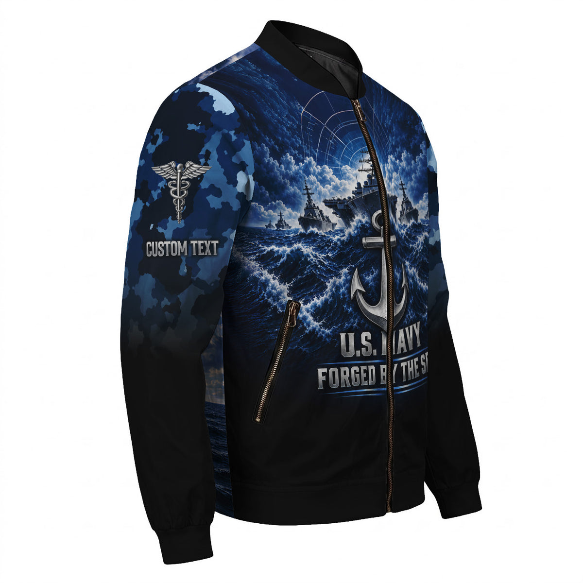 Custom US Navy Bomber Jacket Personalized Name Rank for Veterans