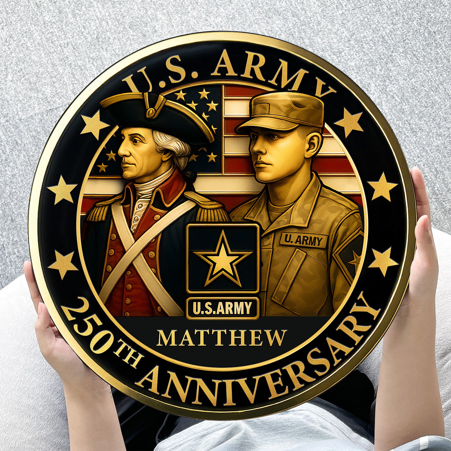 Personalized U.S. Army 250th Anniversary Round Wood Sign