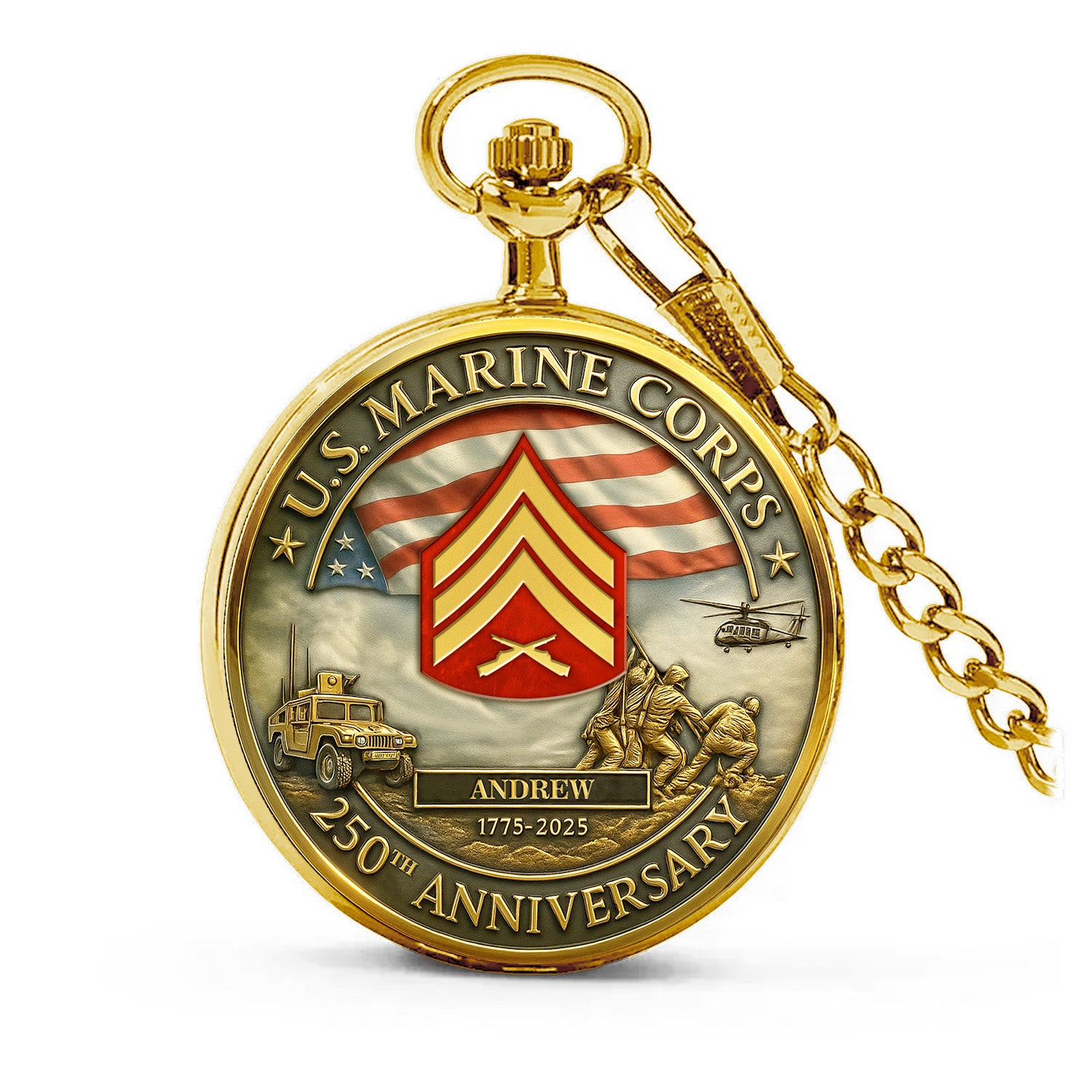 Personalized MARlNE 250th Anniversary Pocket Watch
