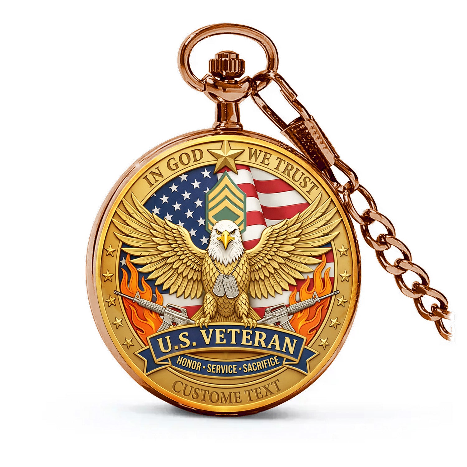Personalized Army Veteran Pocket Watch USA 1776-2026 Gift