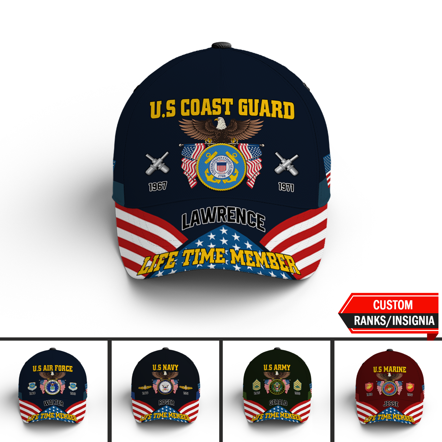 Custom Ranks/Insignia, Personalized Name And Years Served All Over Prints Premium Classic Cap KAOVC11