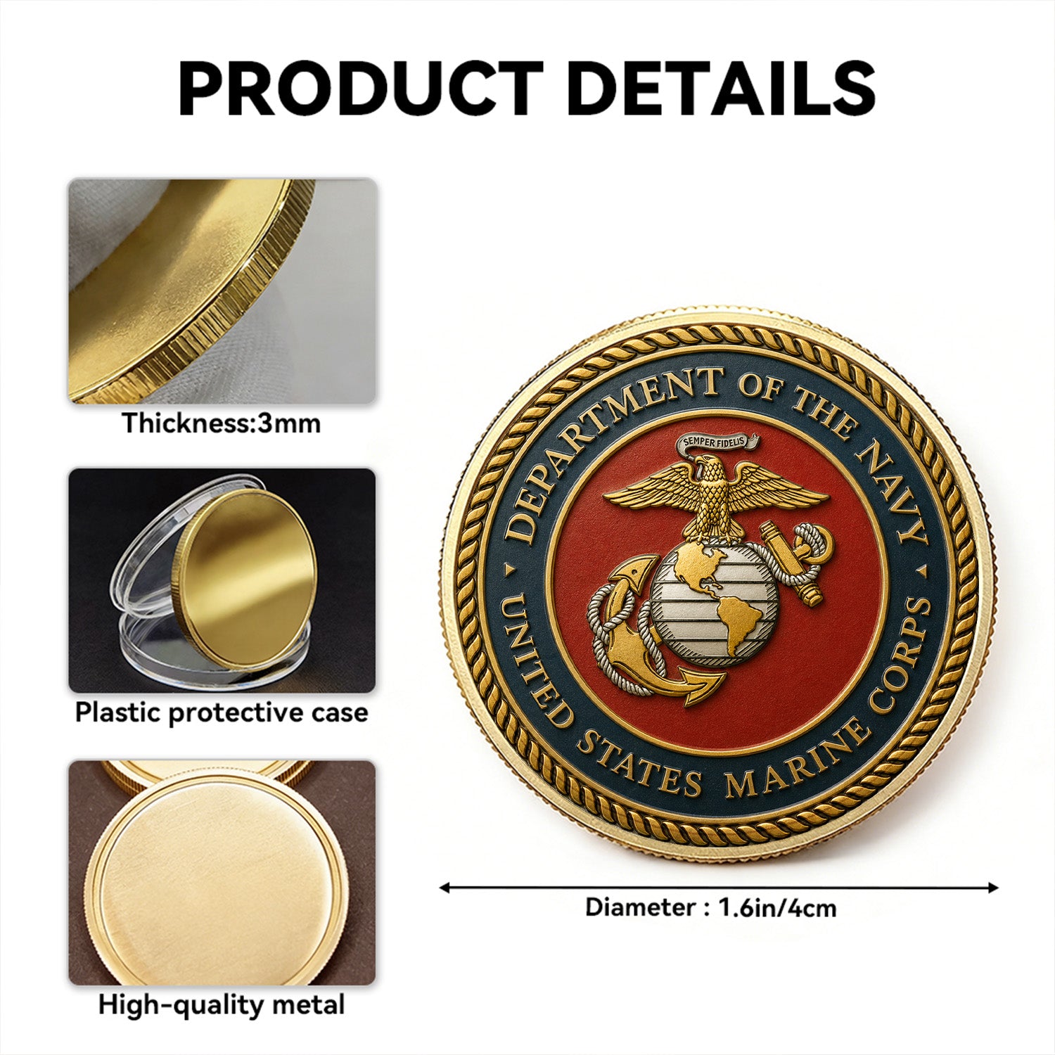 Personalized U.S. MARlNES Rank Challenge Coin – Custom Veteran Tribute