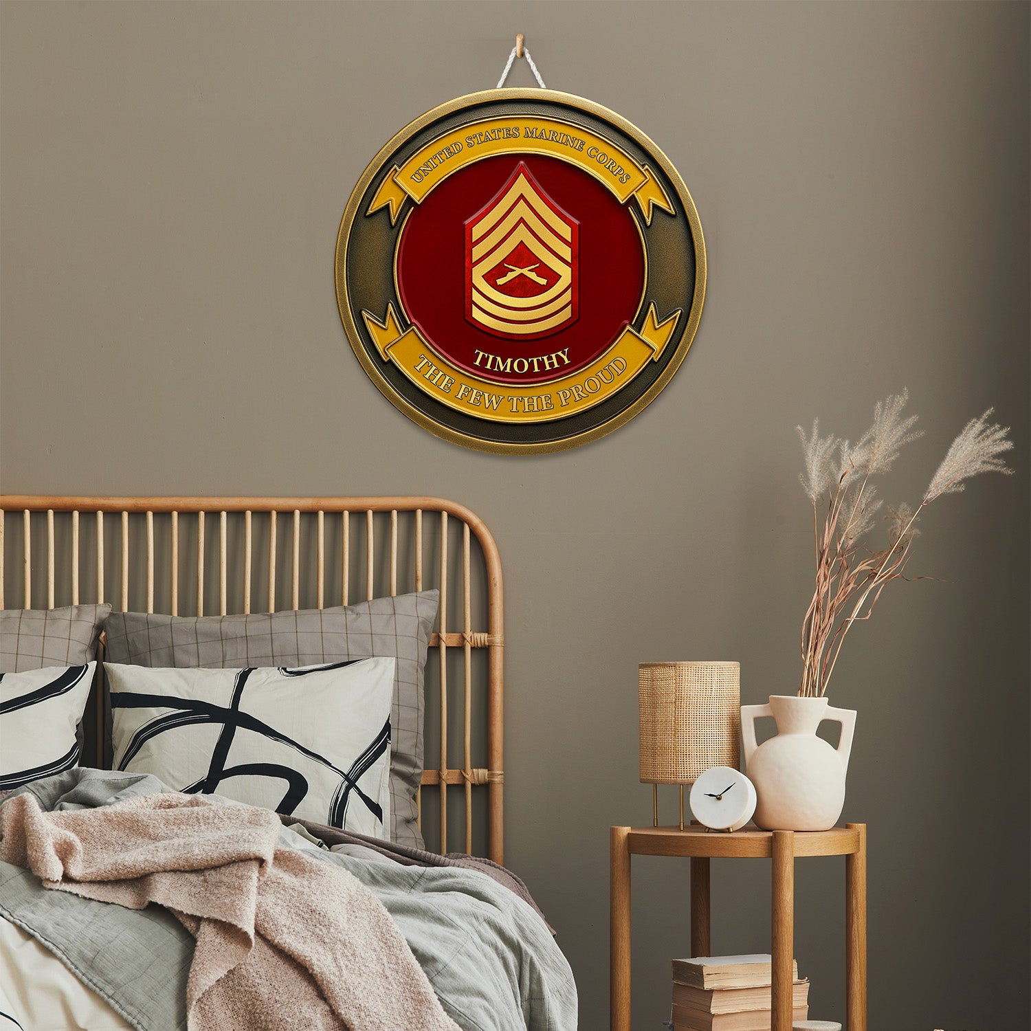 USMC Eagle Globe & Anchor Round Wooden Sign