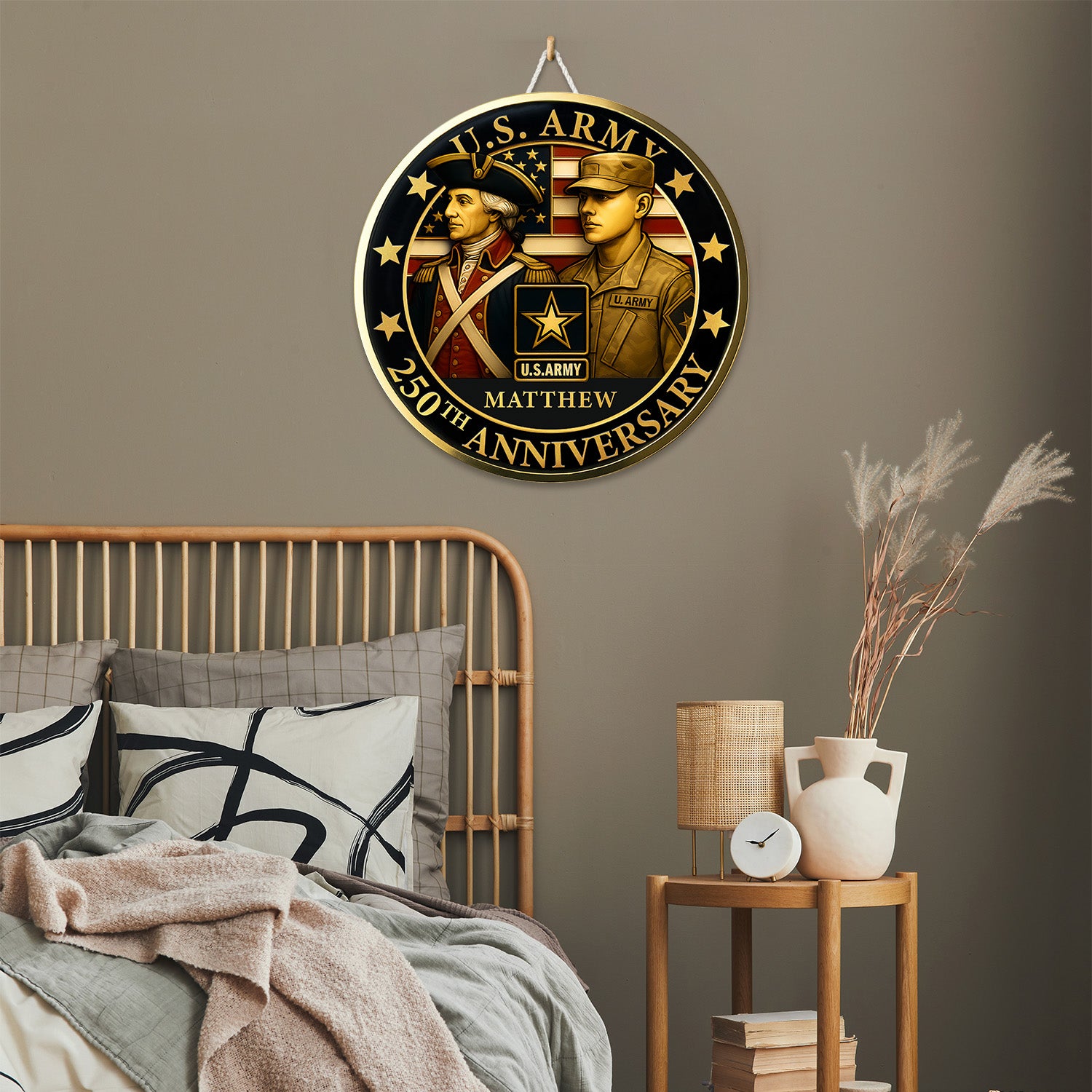 Personalized U.S. Army 250th Anniversary Round Wood Sign