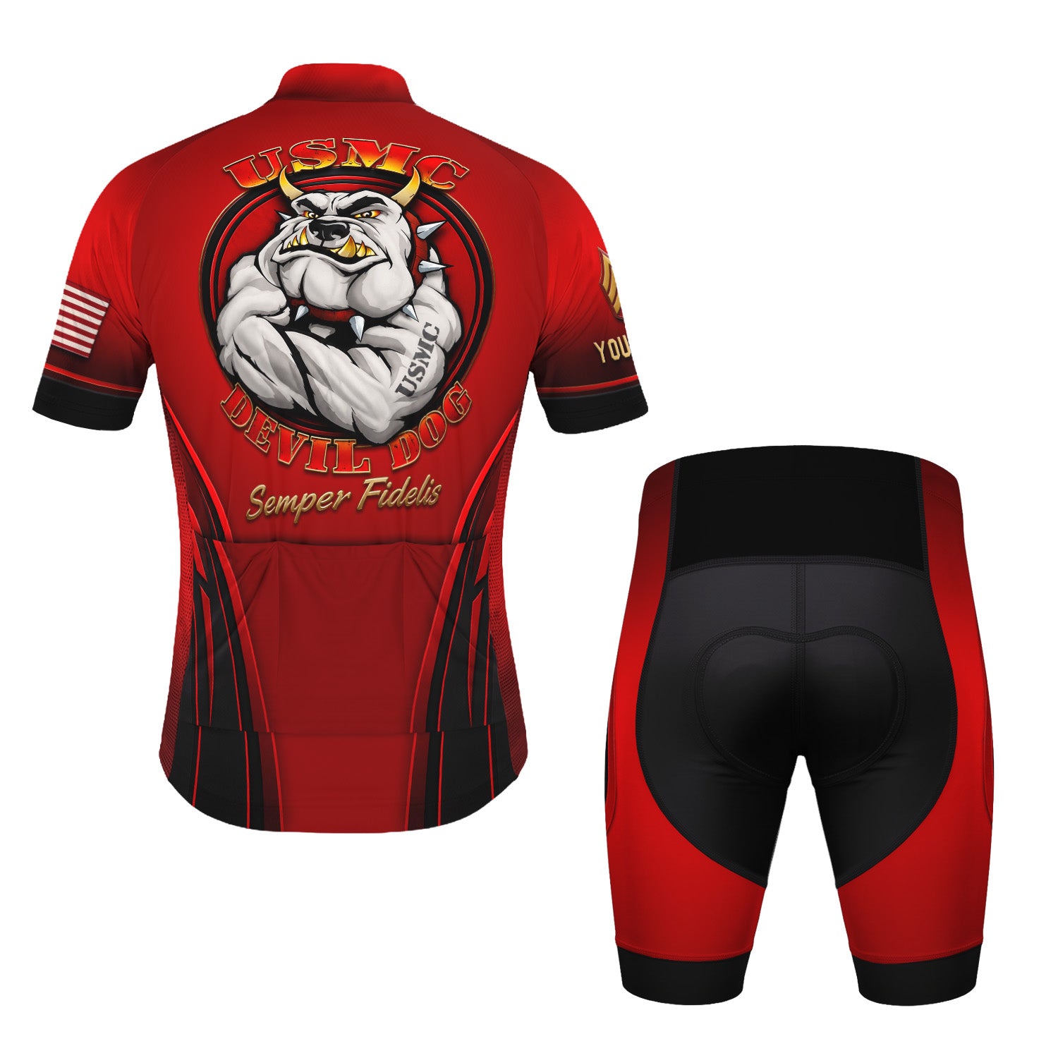 Custom USMC Cycling Jersey Personalized Marine Veteran Rank Bike Jersey