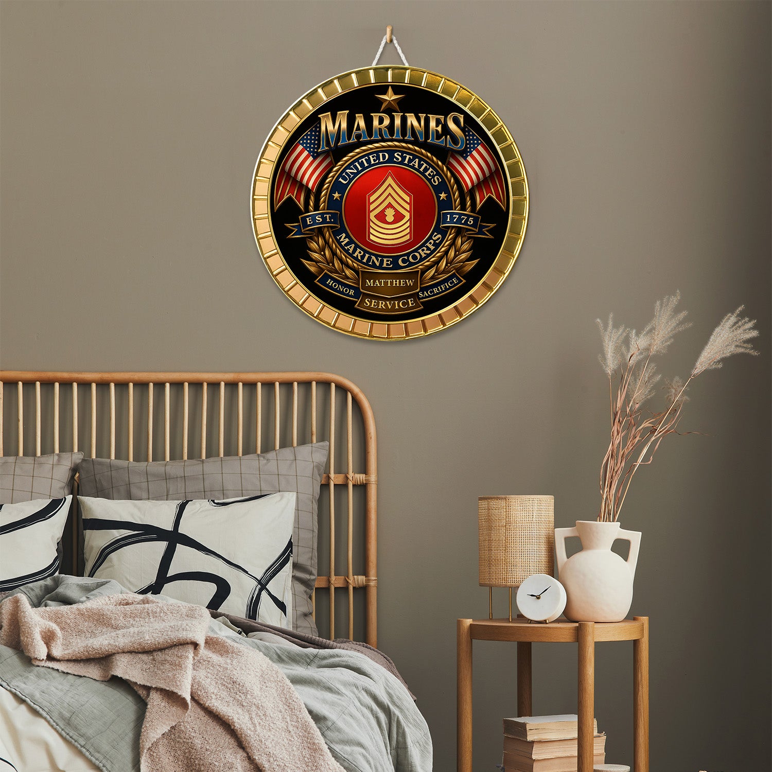 U.S. Marine Corps Wooden Sign – Personalized Rank & Name Tribute for Veterans