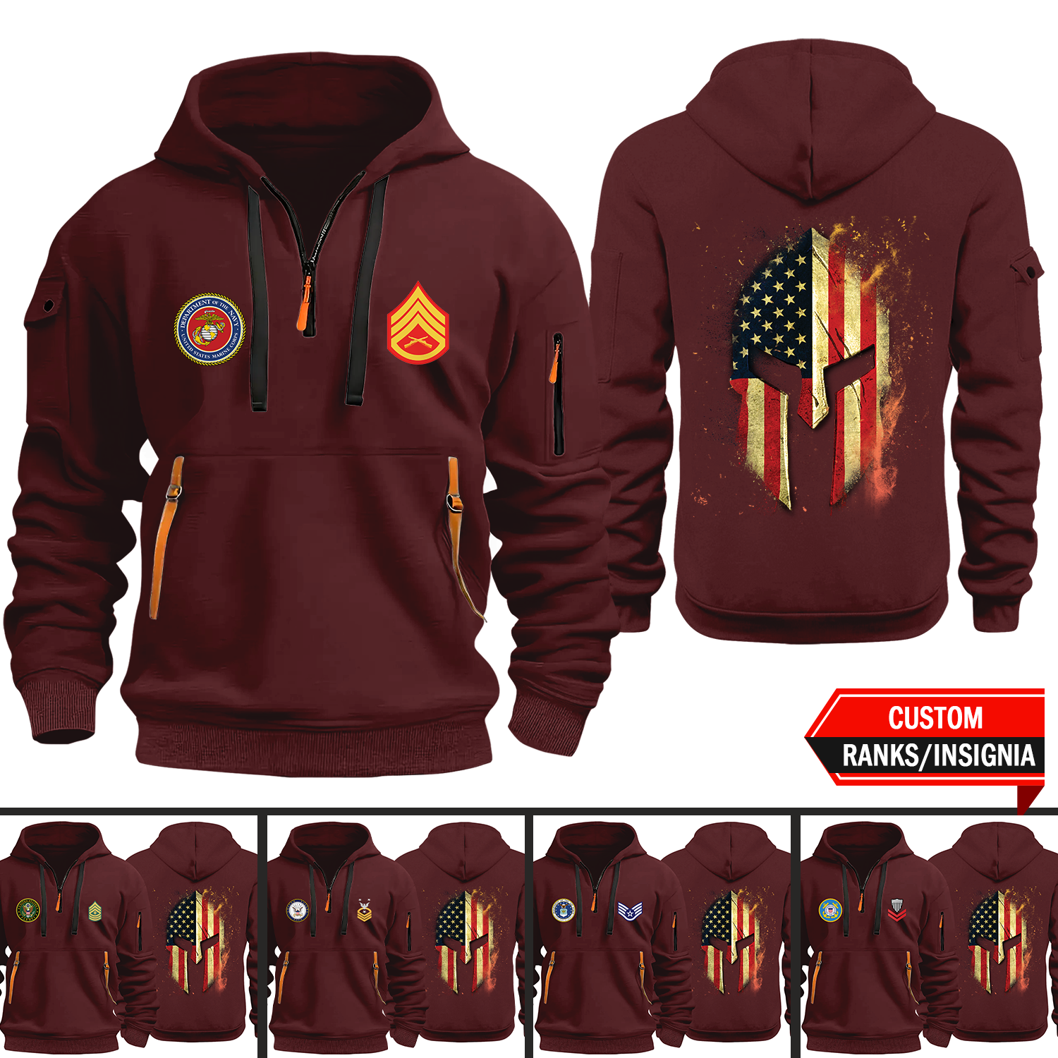 Custom Ranks/Insignia Spartan Warrior 2D Quarter Zip Hoodie