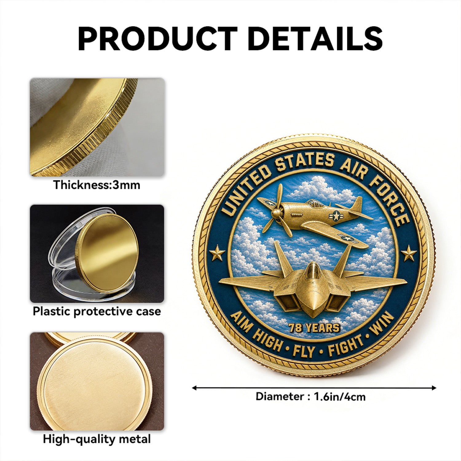 Personalized USAF Rank Name 3D Challenge Coin