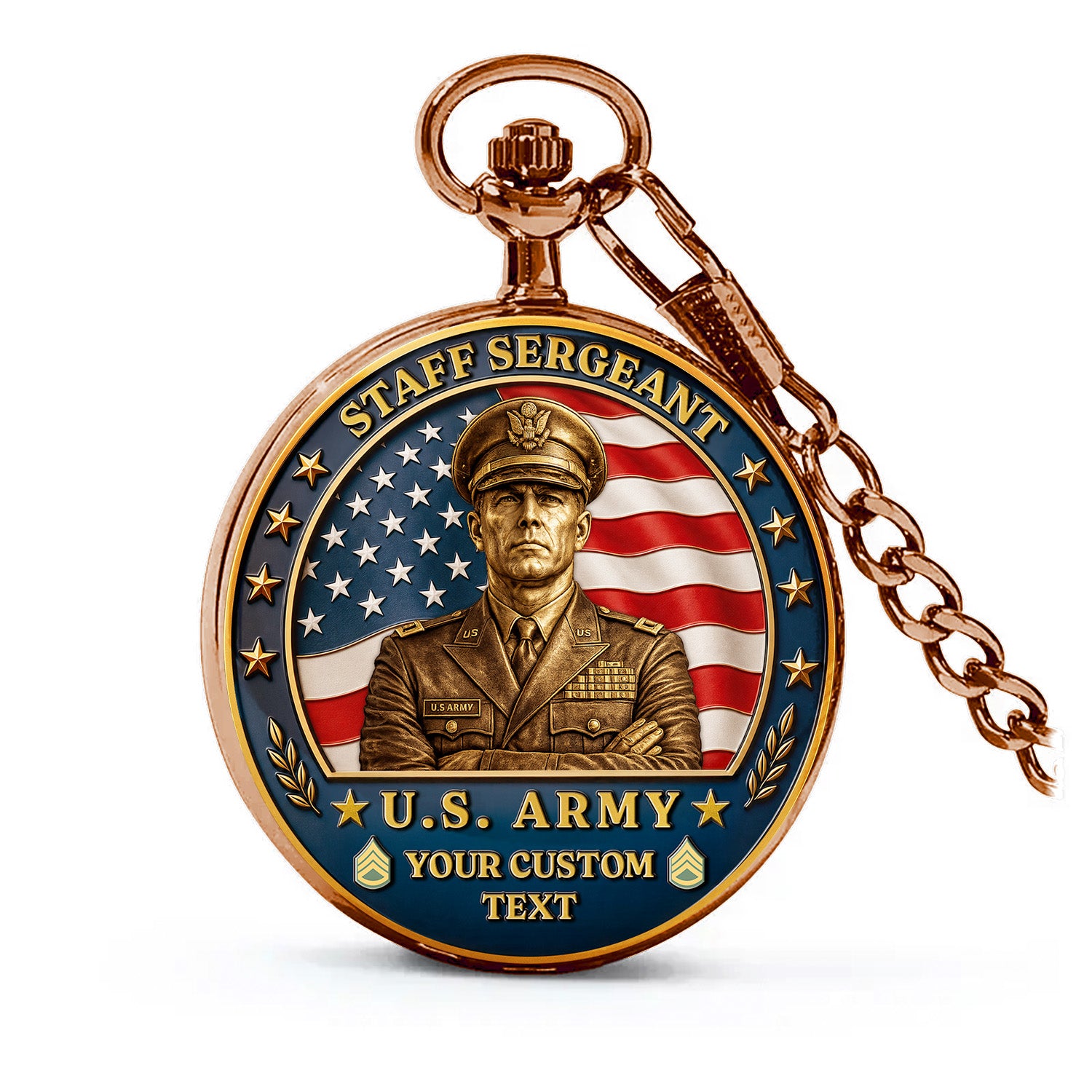 Personalized Army Military Pocket Watch Custom Text Gift