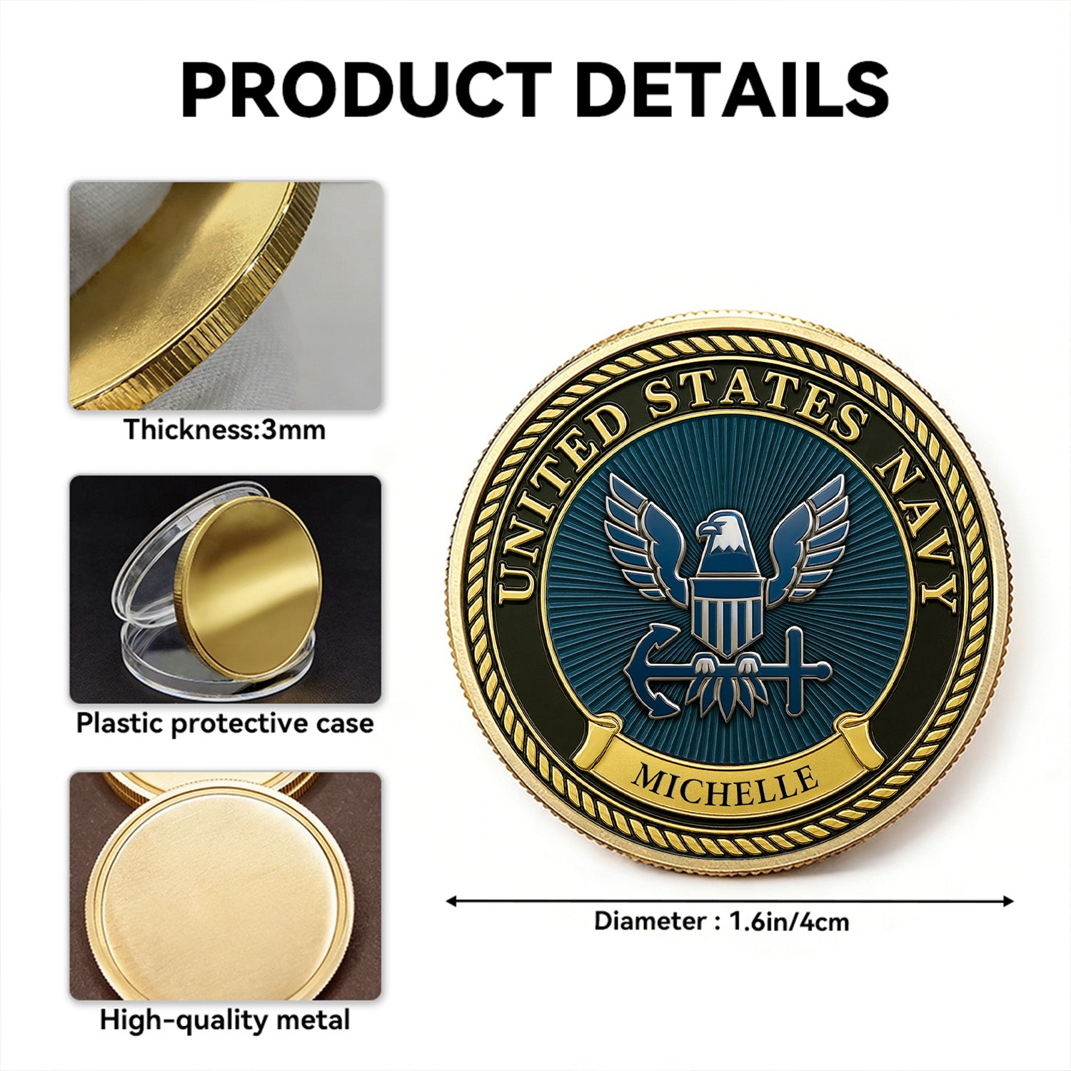 Custom Navy Challenge Coin Personalized Rank Name Gift