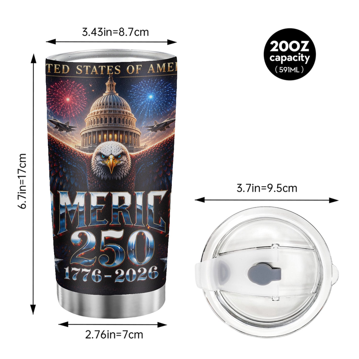 America 250 American Eagle Patriotic 20oz Tumbler
