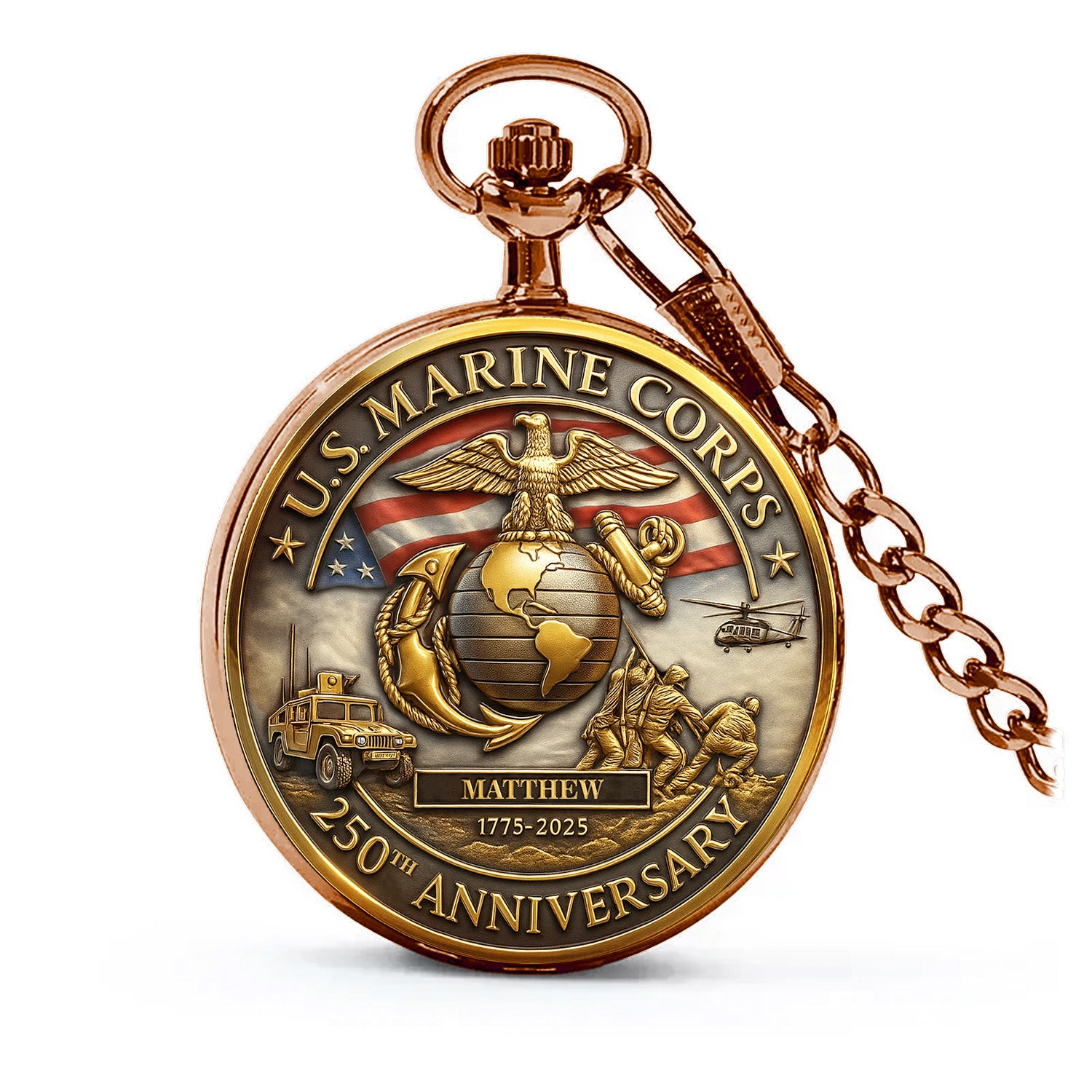 Personalized MARlNE 250th Anniversary Pocket Watch