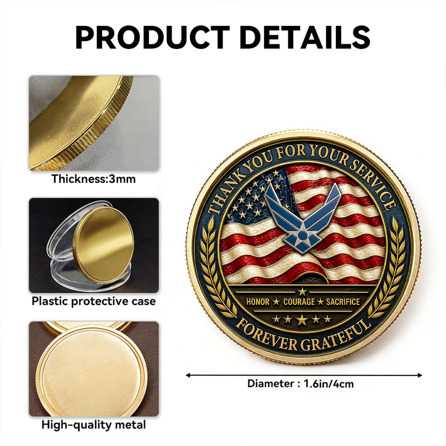 Personalized USAF Coin Custom Photo Rank Name Gift