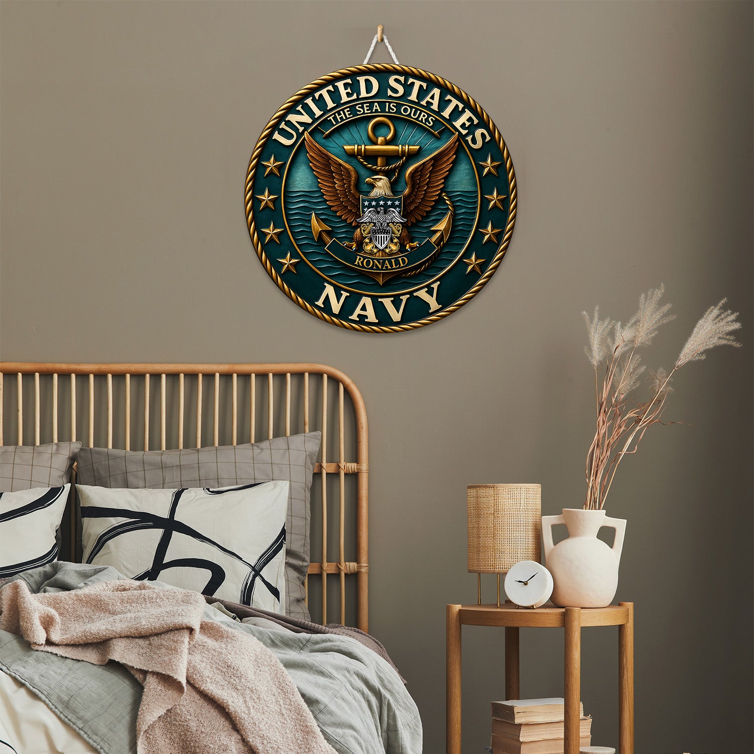 U.S. Navy “The Sea Is Ours” Wooden Sign – Personalized Name & Rank