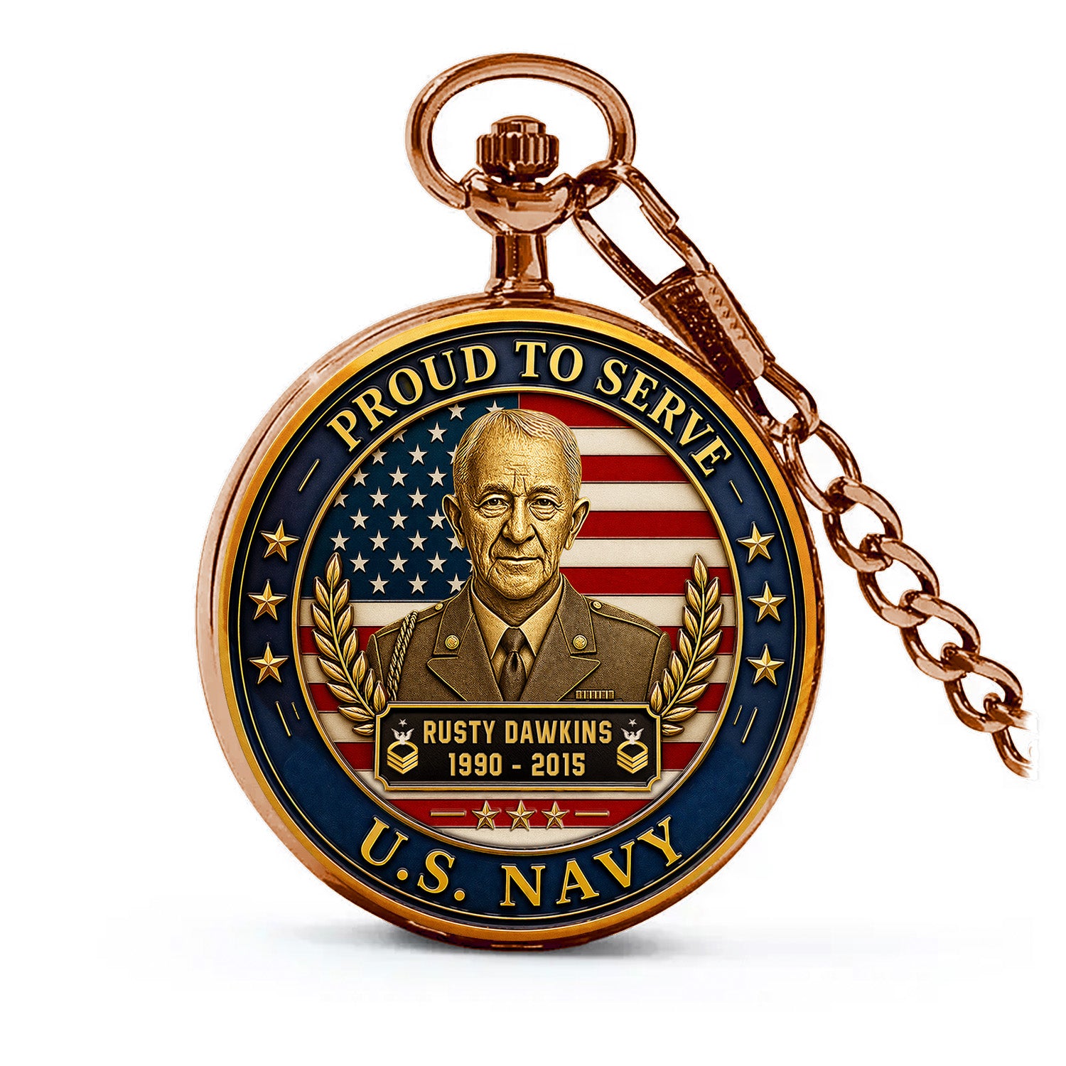 US Navy Anniversary Pocket Watch Personalized Name and Rank