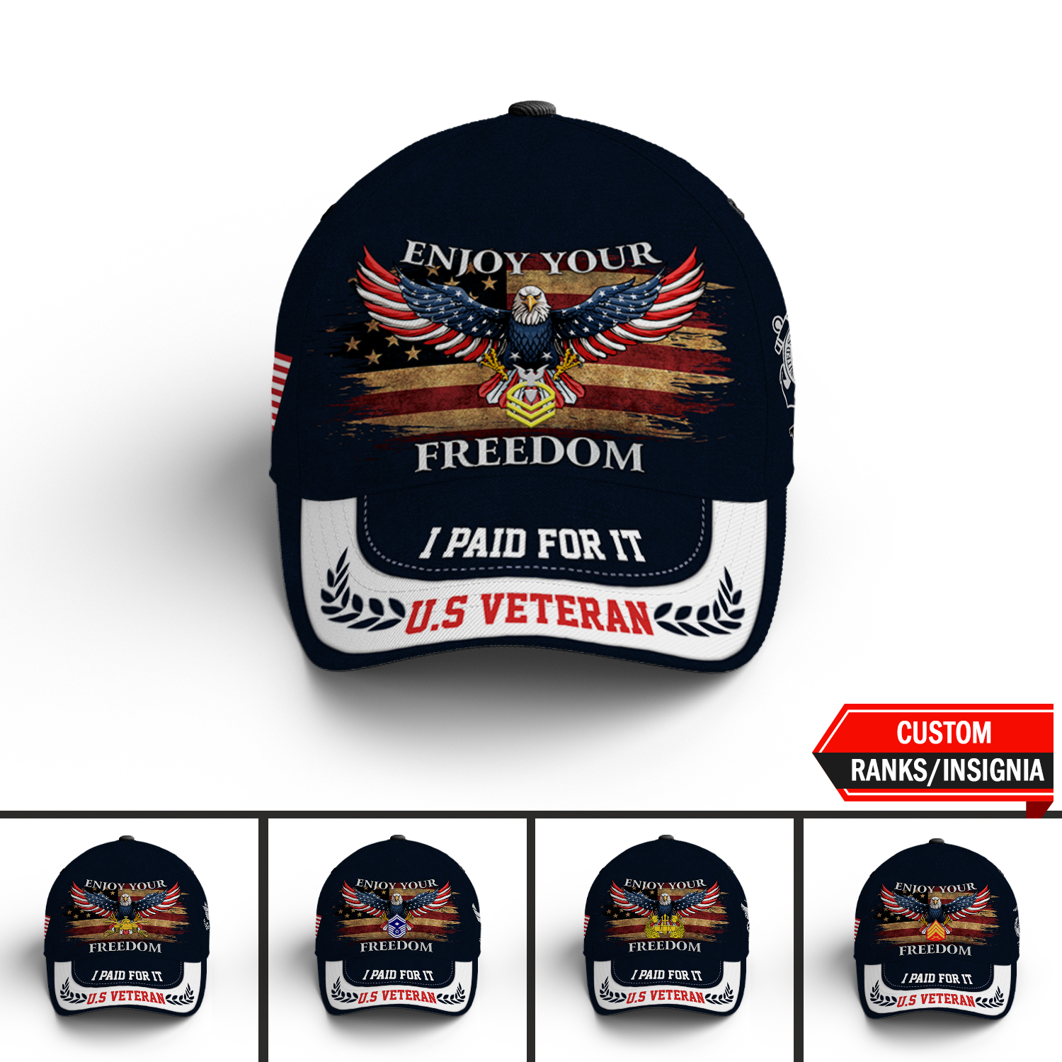 Custom Ranks/Insignia, Personalized Name And Years Served All Over Prints Premium Classic Cap KAOVC14