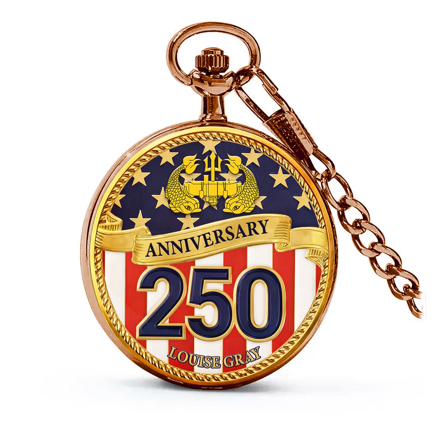 Personalized US Navy Pocket Watch Custom Text Military Retirement Gift