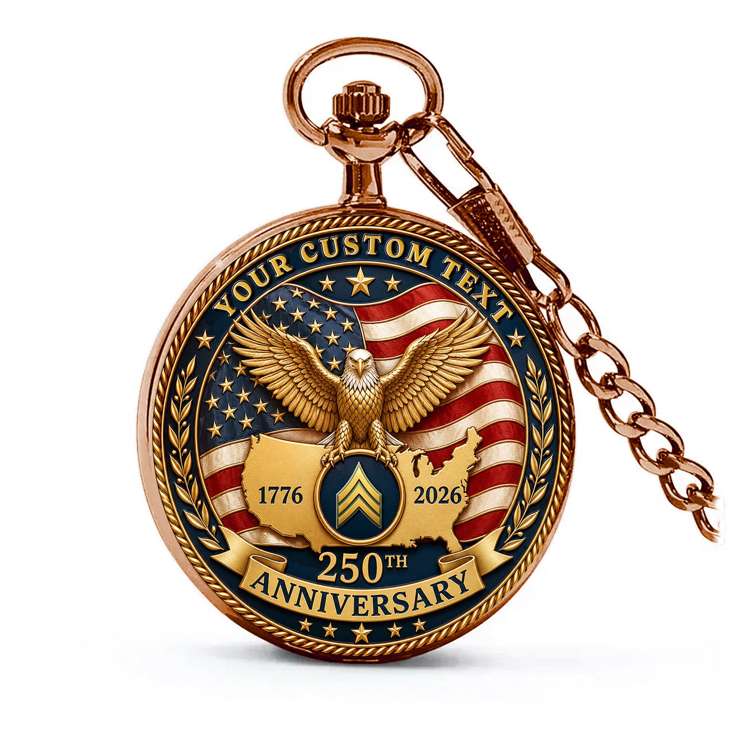 Army Rank Name Custom Pocket Watch USA 250th Anniversary