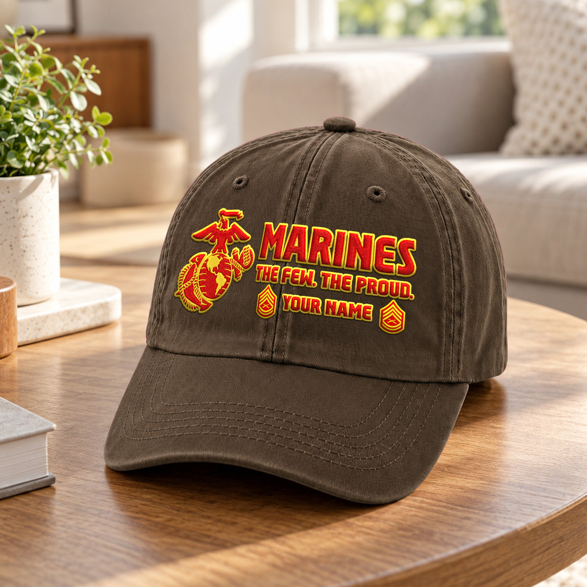 Personalized U.S. Marine Corps Embroidered Washed Cap Custom Rank and Text
