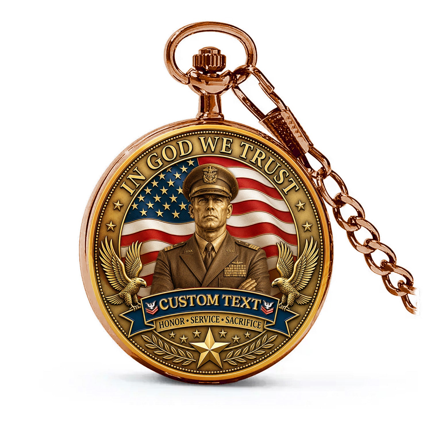 US Navy Pocket Watch Custom Rank Name Retirement Gift