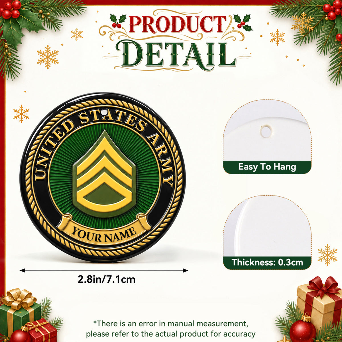 Personalized U.S. Army 3D Relief Ceramic Ornament Custom Rank and Text