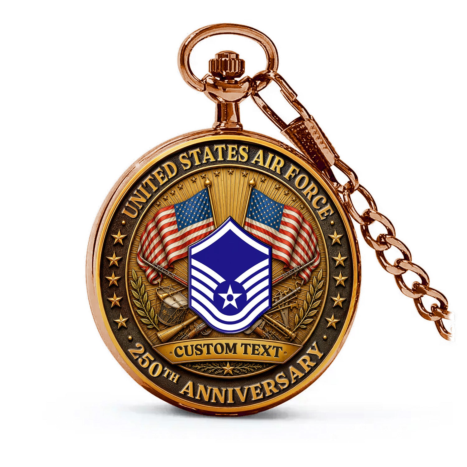 US Air Force Pocket Watch Personalized Text and Rank