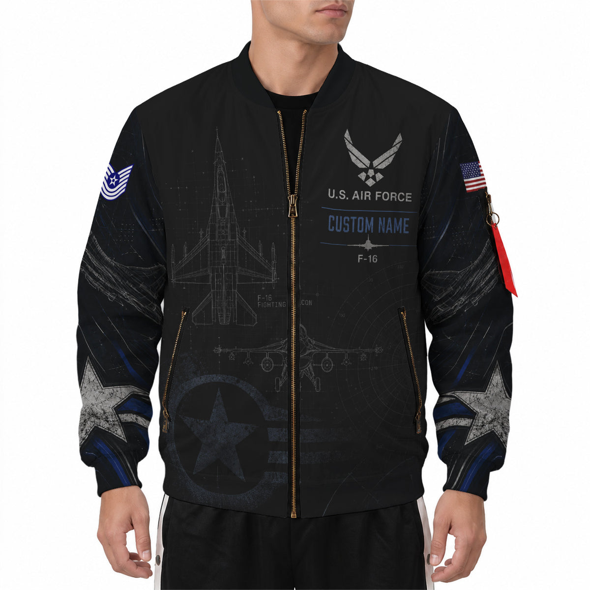 Custom USAF Veteran Bomber Jacket Personalized Name Rank Military Gift