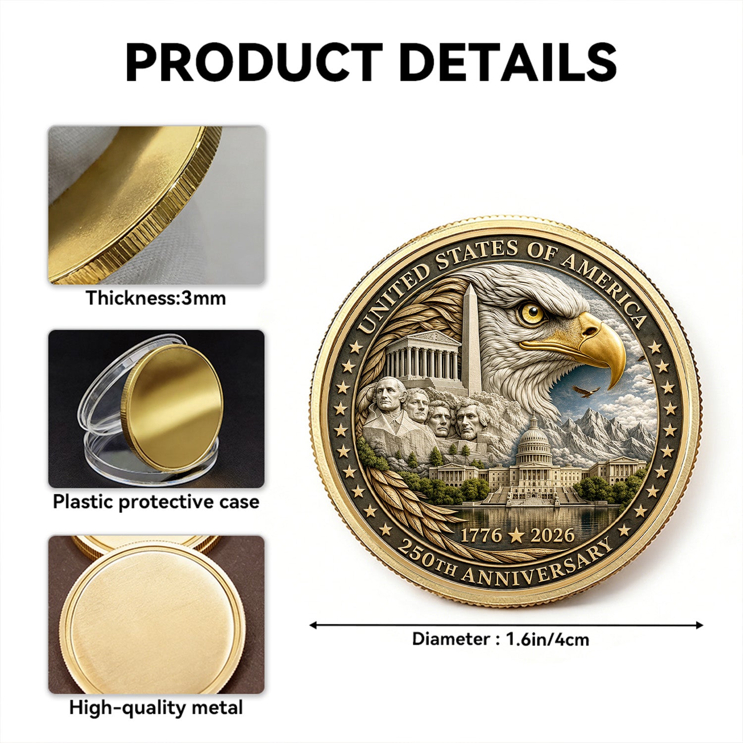 USMC Custom Rank Name 250th USA 3D Challenge Coin for Veterans