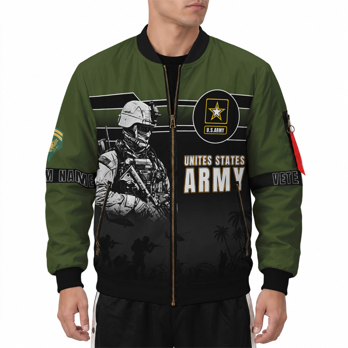 Personalized US Army Veteran Bomber Jacket Personalized Name Rank Military Gift