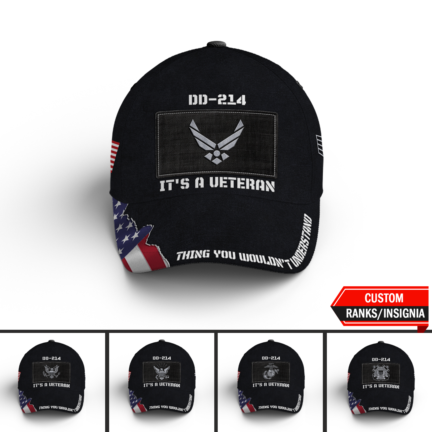 Custom Ranks/Insignia, Personalized Name And Years Served All Over Prints Premium Classic Cap KAOVC13