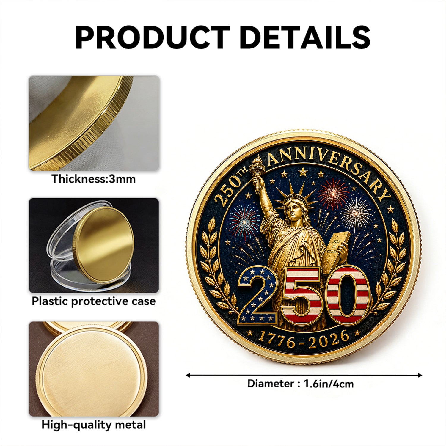 Custom USMC Rank Name USA 250 Years 3D Challenge Coin Gift