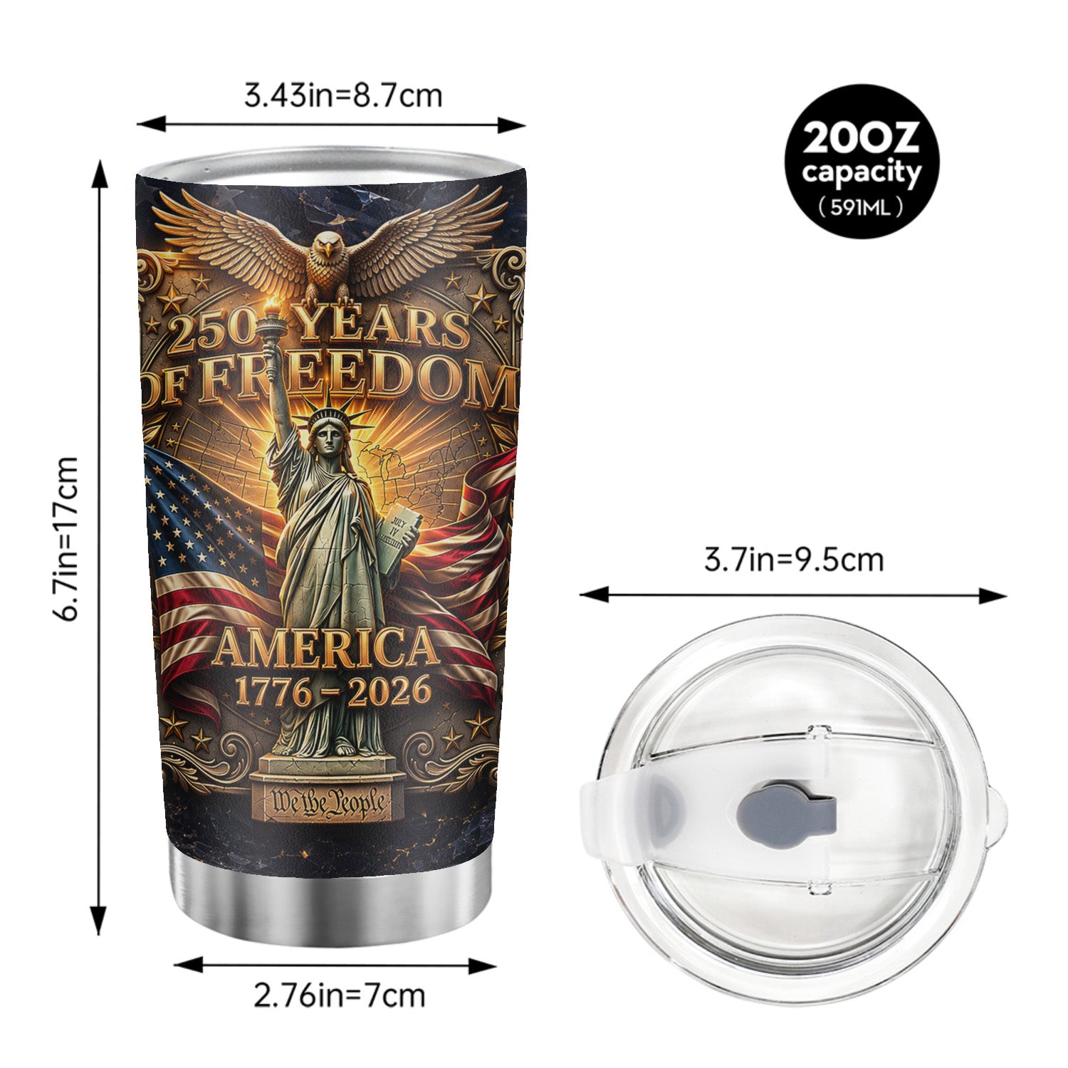America 250th Anniversary Liberty Flag 20oz Tumbler