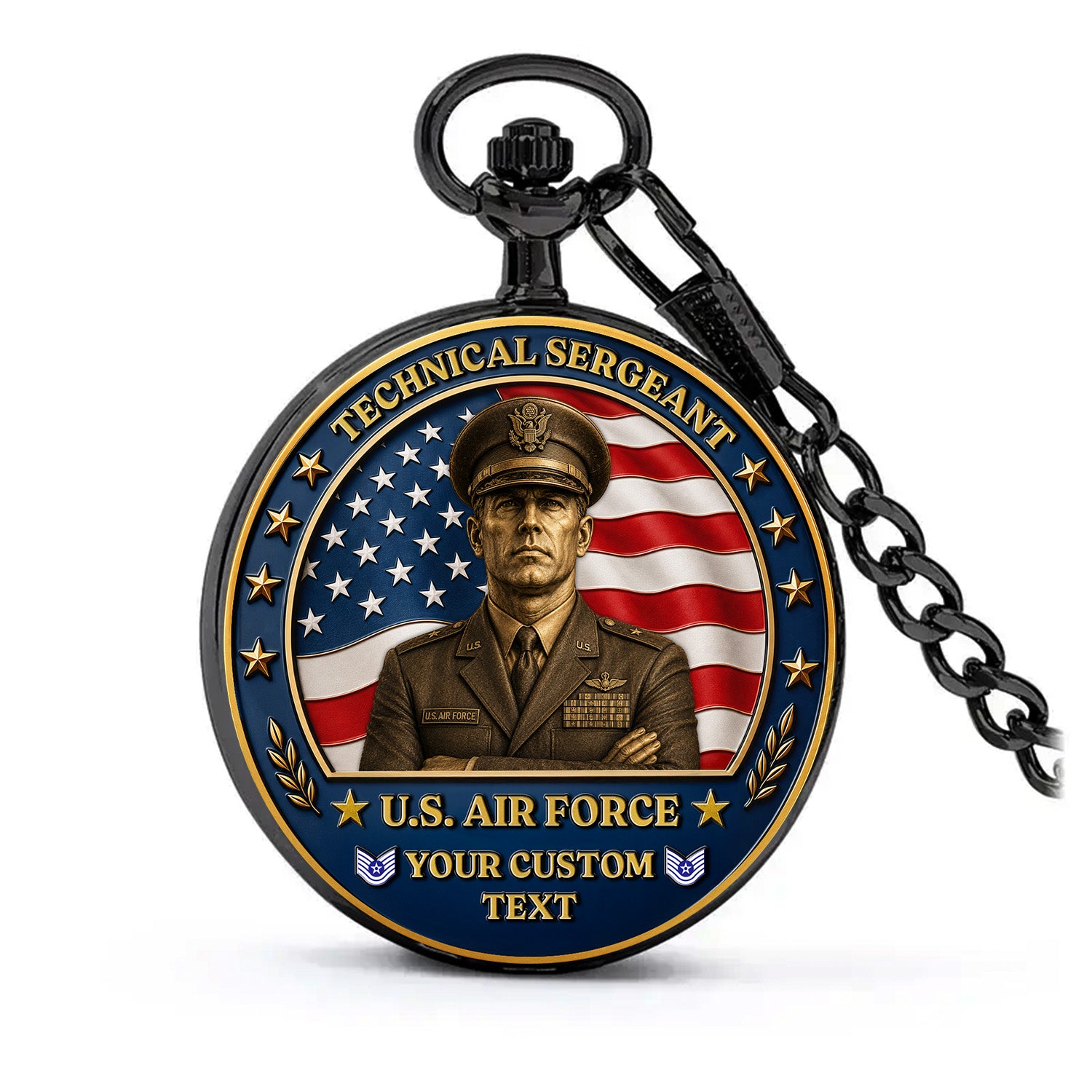Custom US Air Force Rank Pocket Watch Military Gift