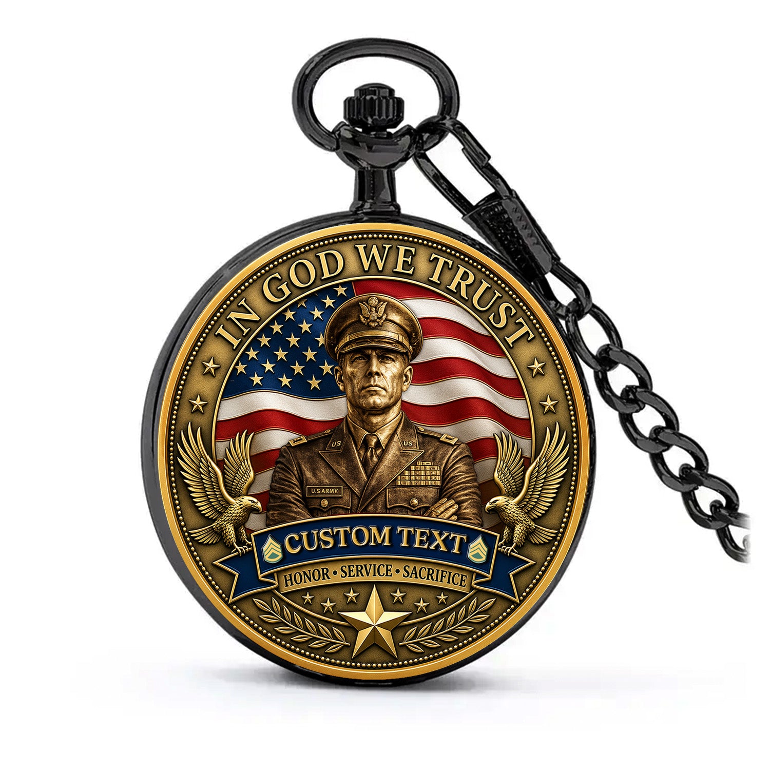 US Army Personalized Pocket Watch Custom Rank Veteran Gift