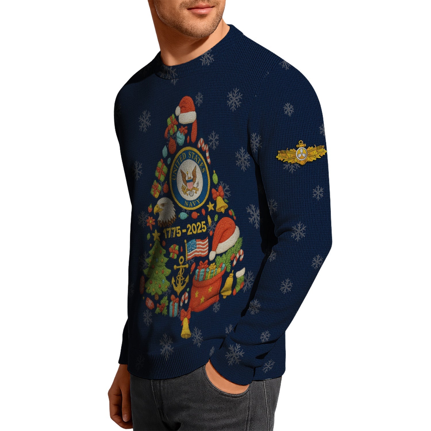 Personalized US Navy Christmas Ugly Sweater KRUST14