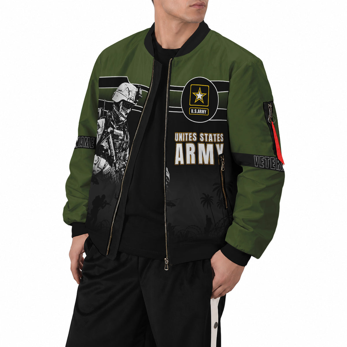 Personalized US Army Veteran Bomber Jacket Personalized Name Rank Military Gift